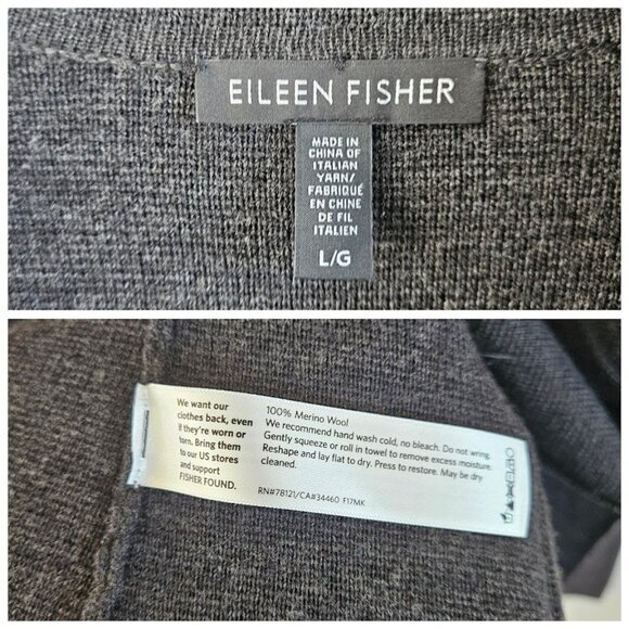 Eileen Fisher 100% Merino Wool Sweater Blazer Button Front Gray L - Picture 9 of 11
